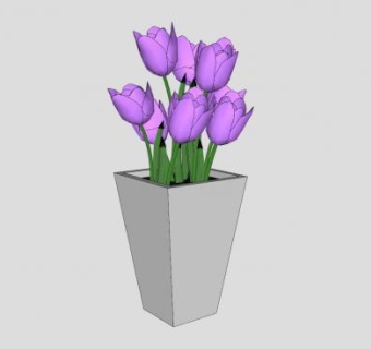 紫色郁金香花盆SU模型下载_sketchup草图大师SKP模型