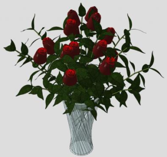 玫瑰花花瓶SU模型下载_sketchup草图大师SKP模型