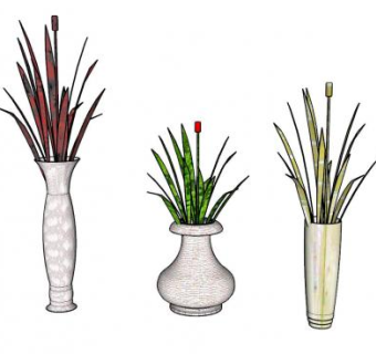 瓷瓶花瓶花卉摆件SU模型下载_sketchup草图大师SKP模型