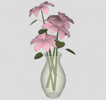 玻璃花瓶粉色花卉SU模型下载_sketchup草图大师SKP模型