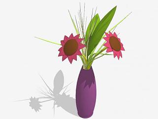 紫色花瓶插花植物SU模型下载_sketchup草图大师SKP模型