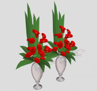 红马蹄莲花盆SU模型下载_sketchup草图大师SKP模型