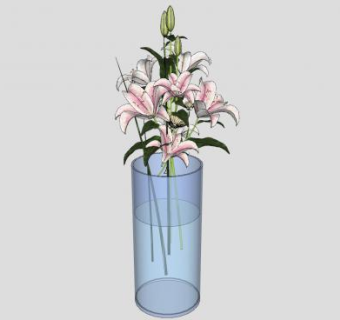 盛水花瓶百合花SU模型下载_sketchup草图大师SKP模型