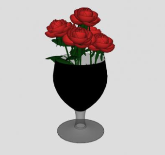 高脚花瓶玫瑰花SU模型下载_sketchup草图大师SKP模型