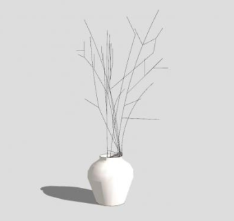 中式瓷瓶树枝装饰SU模型下载_sketchup草图大师SKP模型