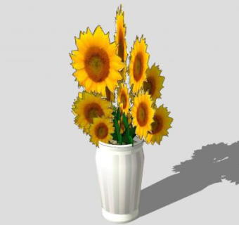 白色花瓶向日葵SU模型下载_sketchup草图大师SKP模型