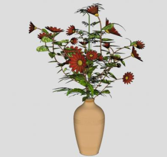 陶瓷花瓶雏菊摆件SU模型下载_sketchup草图大师SKP模型
