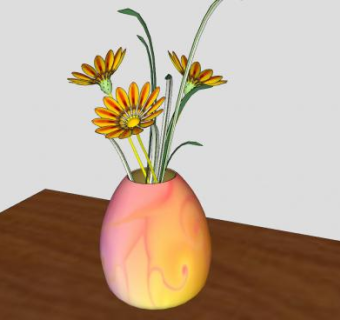 彩瓷花瓶勋章菊摆件SU模型下载_sketchup草图大师SKP模型