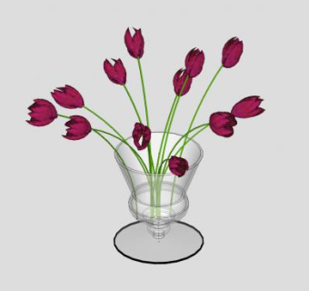 玻璃花钵郁金香SU模型下载_sketchup草图大师SKP模型