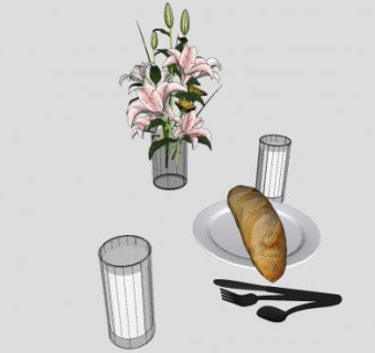 餐桌百合花瓶摆件SU模型下载_sketchup草图大师SKP模型