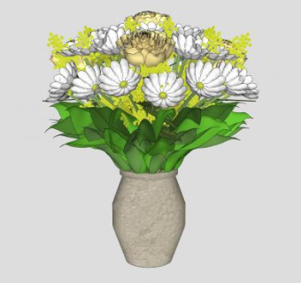 客厅菊花花瓶装饰SU模型下载_sketchup草图大师SKP模型