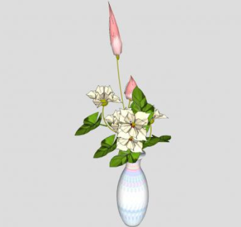 彩釉花瓶鲜花摆件SU模型下载_sketchup草图大师SKP模型