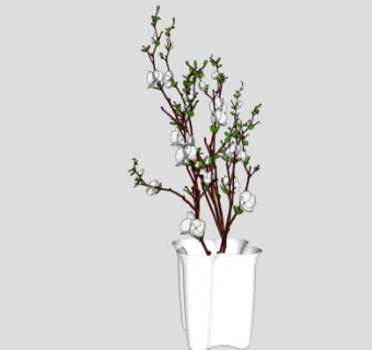 开花树枝花盆SU模型下载_sketchup草图大师SKP模型