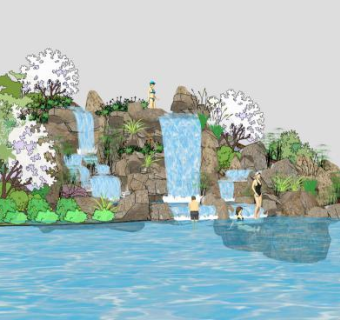 假山流水su模型下载_sketchup草图大师SKP模型