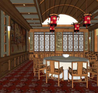 古建筑茶楼室内su模型下载_sketchup草图大师SKP模型