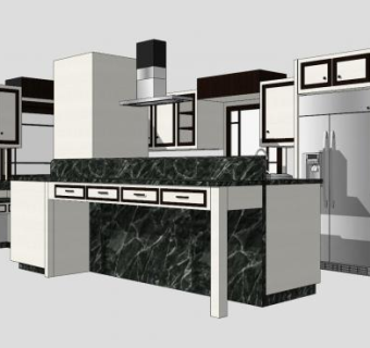 现代大理石厨房橱柜SU模型下载_sketchup草图大师SKP模型