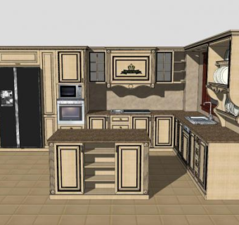 美式橱柜厨房家具SU模型下载_sketchup草图大师SKP模型
