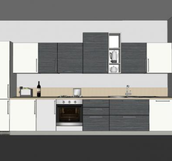 现代一字型橱柜sketchup模型下载_sketchup草图大师SKP模型