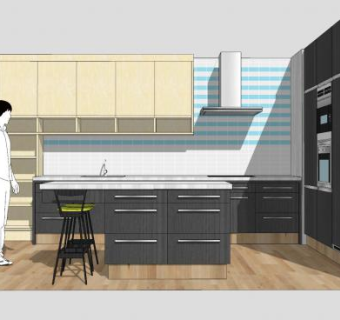 简约现代厨房橱柜SU模型下载_sketchup草图大师SKP模型