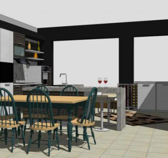 现代厨房餐厅sketchup模型下载_sketchup草图大师SKP模型