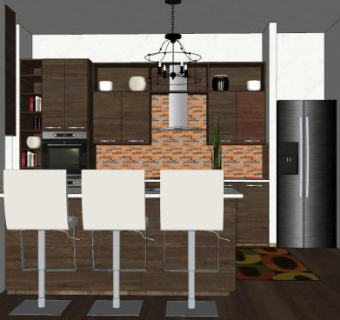 现代美式开放式厨房SU模型下载_sketchup草图大师SKP模型