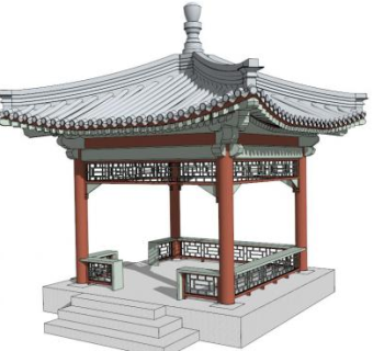 四角琉璃瓦凉亭su模型下载_sketchup草图大师SKP模型