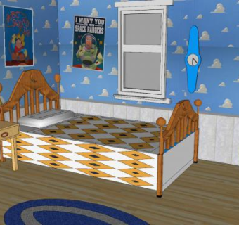 现代男孩儿童房设计SU模型下载_sketchup草图大师SKP模型