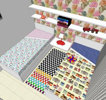 现代儿童卧室床具设计SU模型下载_sketchup草图大师SKP模型