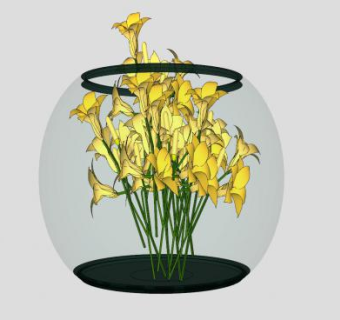 玻璃花缸萱草摆件SU模型下载_sketchup草图大师SKP模型