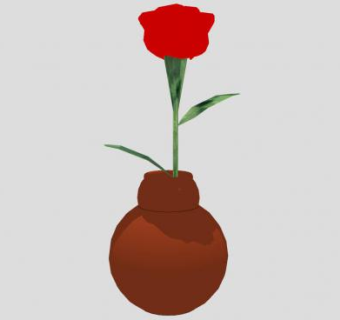 陶罐花瓶红玫瑰SU模型下载_sketchup草图大师SKP模型