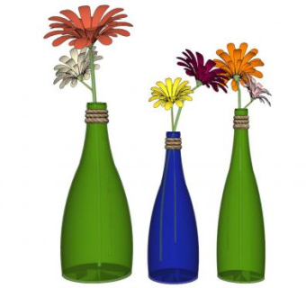 酒瓶花瓶花卉摆件SU模型下载_sketchup草图大师SKP模型