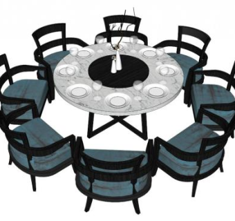 圆餐桌椅su模型下载_sketchup草图大师SKP模型