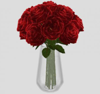 红玫瑰花束花瓶SU模型下载_sketchup草图大师SKP模型