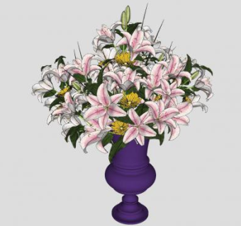 紫色花钵百合花束SU模型下载_sketchup草图大师SKP模型