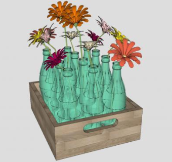 木箱酒瓶鲜花装饰品SU模型下载_sketchup草图大师SKP模型