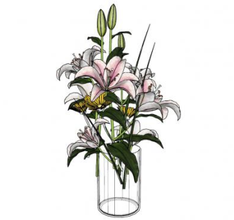 玻璃花瓶百合花束SU模型下载_sketchup草图大师SKP模型