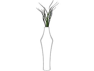 落地白瓷瓶植物装饰SU模型下载_sketchup草图大师SKP模型