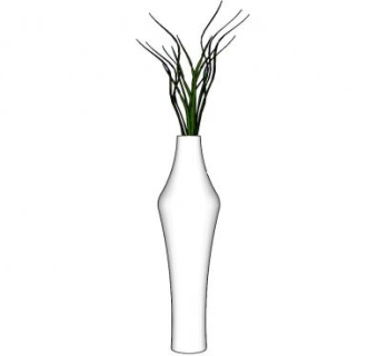 落地白瓷瓶植物装饰SU模型下载_sketchup草图大师SKP模型