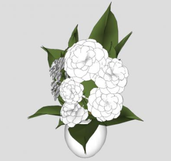 山茶花瓷瓶装饰SU模型下载_sketchup草图大师SKP模型