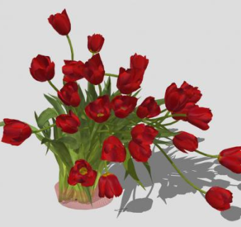 红玫瑰花束水培花瓶SU模型下载_sketchup草图大师SKP模型
