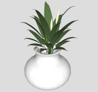 植物瓷瓶装饰摆件SU模型下载_sketchup草图大师SKP模型