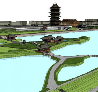 小湖景观su模型下载_sketchup草图大师SKP模型