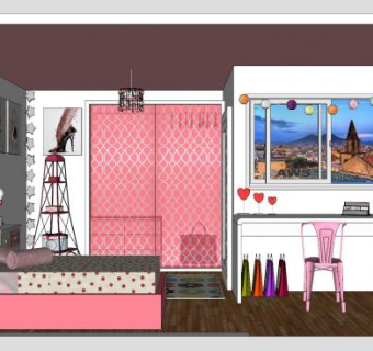 摩登现代风儿童房SU模型下载_sketchup草图大师SKP模型