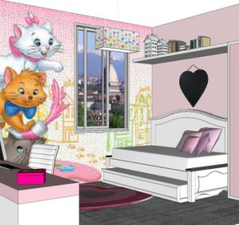 现代小型女孩房SU模型下载_sketchup草图大师SKP模型