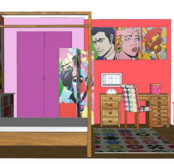 现代美式儿童房SU模型下载_sketchup草图大师SKP模型