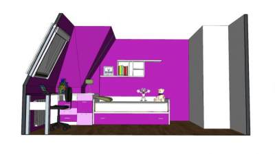 现代紫色系儿童房SU模型下载_sketchup草图大师SKP模型