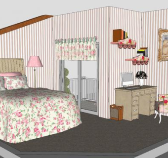 现代田园风儿童卧室SU模型下载_sketchup草图大师SKP模型