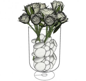 玫瑰花瓶鹅卵石装饰SU模型下载_sketchup草图大师SKP模型