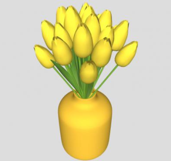 黄色郁金香花瓶SU模型下载_sketchup草图大师SKP模型