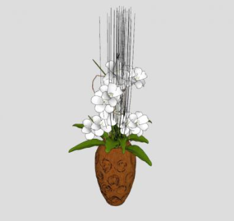 陶土花瓶观花植物SU模型下载_sketchup草图大师SKP模型